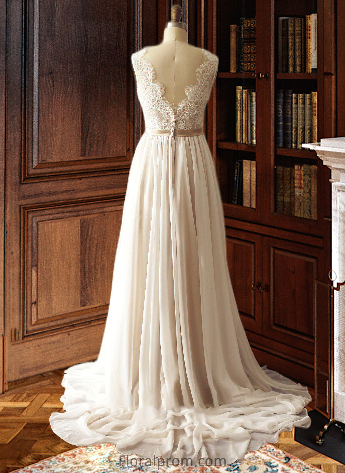 Erin A-Line V-neck Court Train Chiffon Wedding Dress HJP0013785