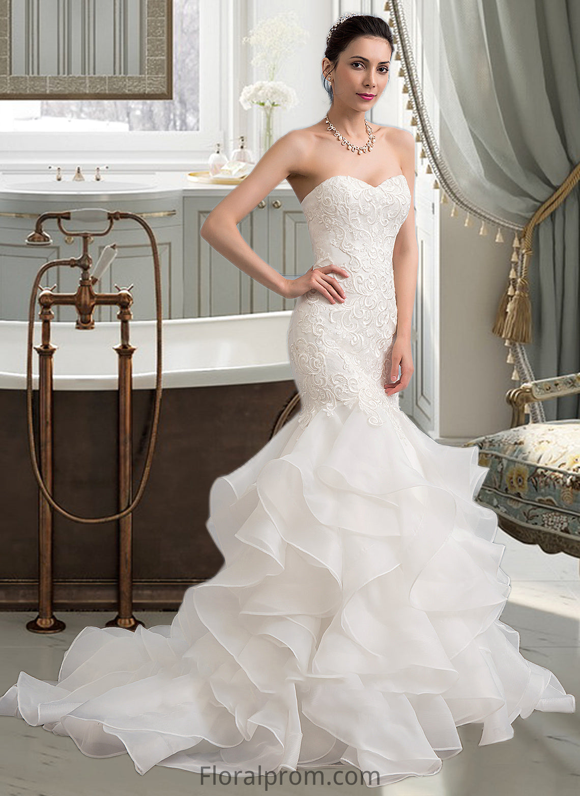 Jaslene Trumpet/Mermaid Sweetheart Sweep Train Organza Lace Wedding Dress HJP0013786