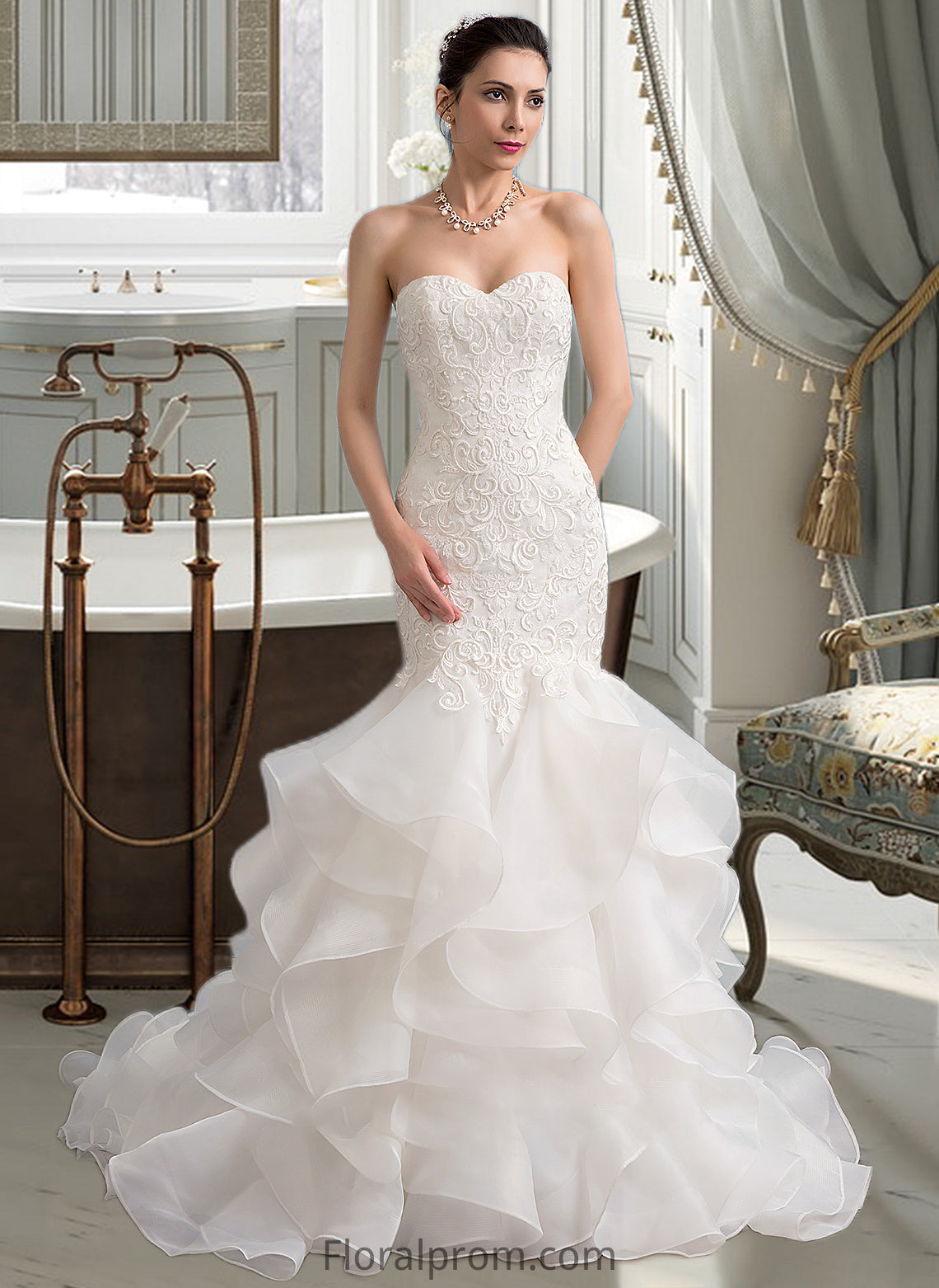 Jaslene Trumpet/Mermaid Sweetheart Sweep Train Organza Lace Wedding Dress HJP0013786