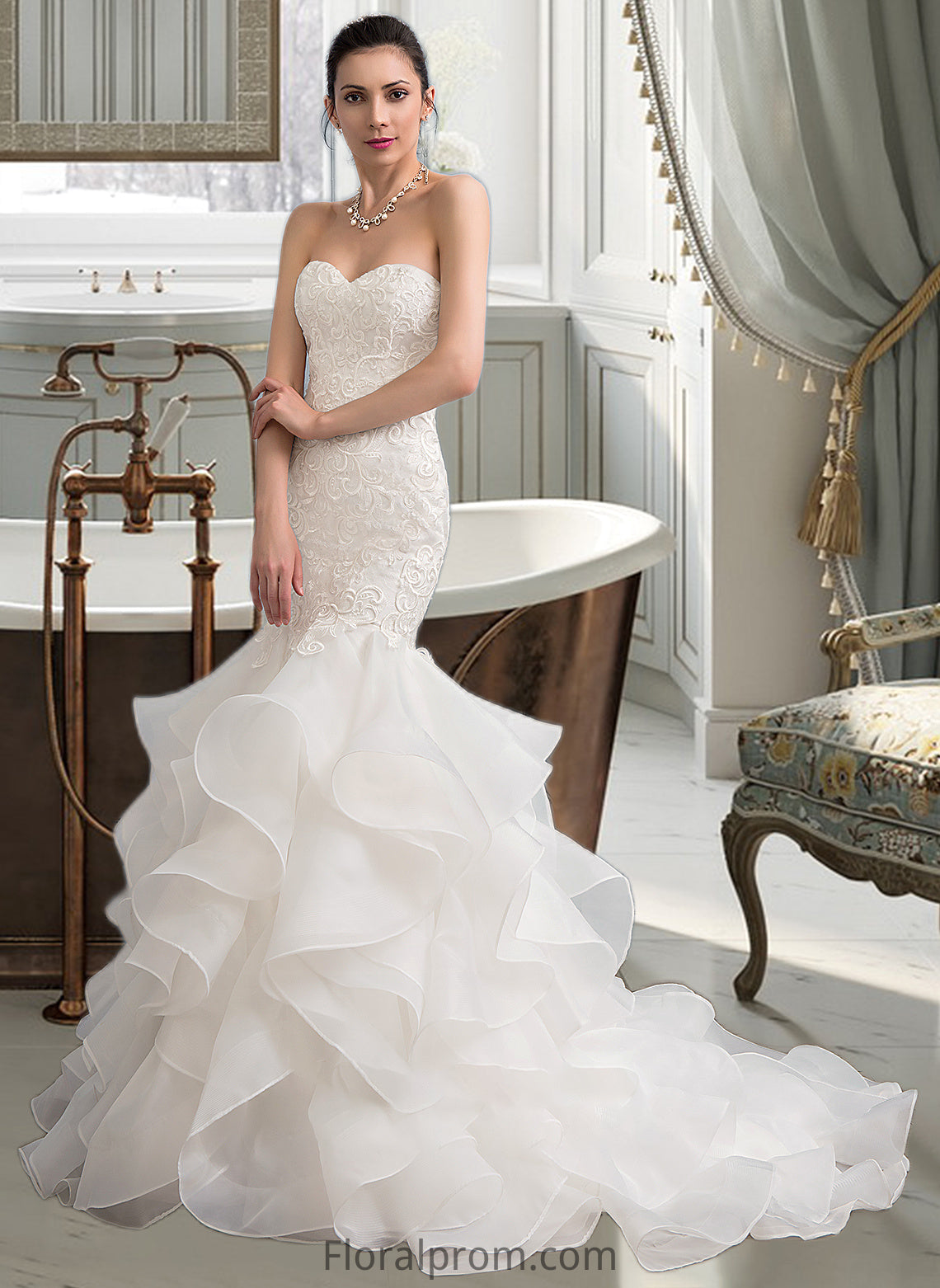 Jaslene Trumpet/Mermaid Sweetheart Sweep Train Organza Lace Wedding Dress HJP0013786