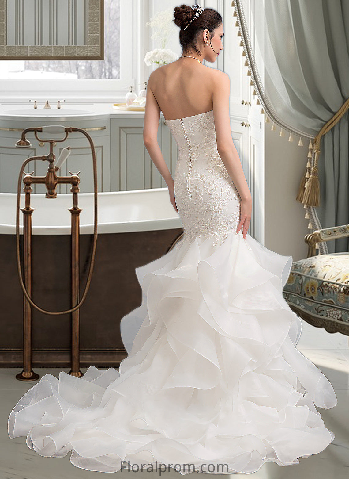 Jaslene Trumpet/Mermaid Sweetheart Sweep Train Organza Lace Wedding Dress HJP0013786