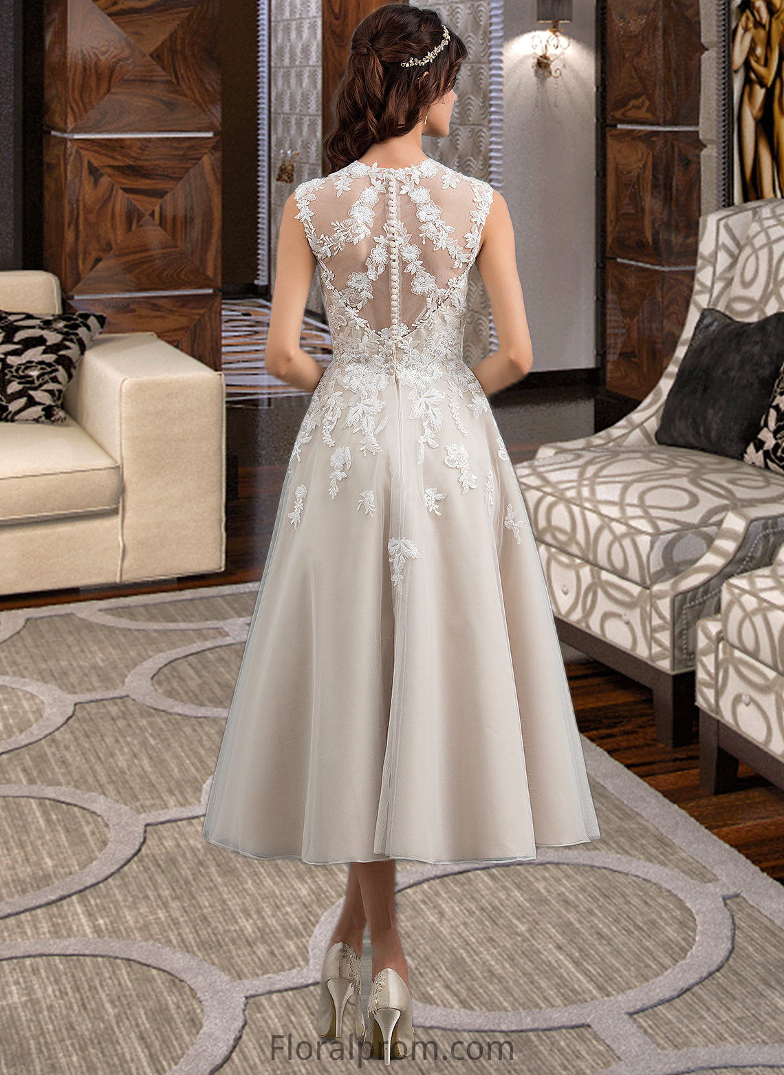 Selina Ball-Gown/Princess Sweetheart Tea-Length Tulle Wedding Dress With Sequins HJP0013791