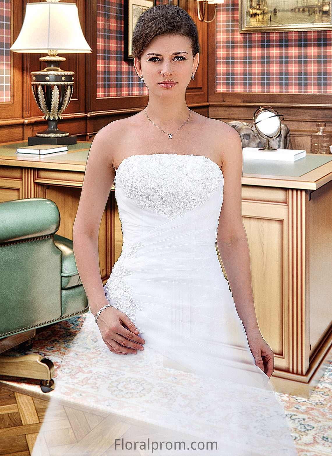 Ally Ball-Gown/Princess Strapless Chapel Train Satin Organza Wedding Dress With Lace Beading HJP0013796