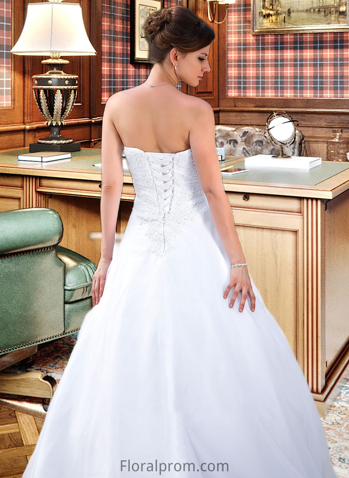 Ally Ball-Gown/Princess Strapless Chapel Train Satin Organza Wedding Dress With Lace Beading HJP0013796