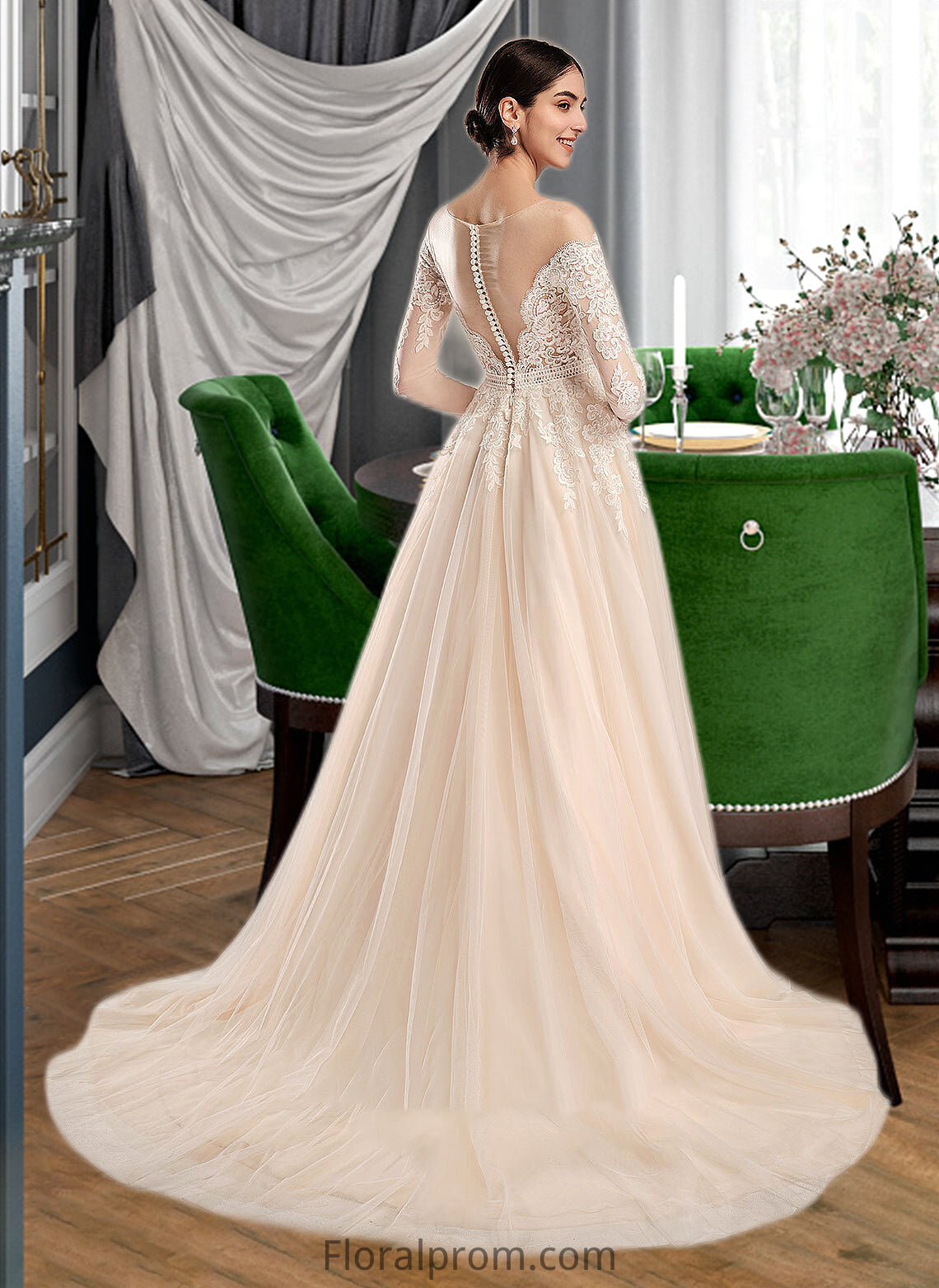 Sarahi Ball-Gown/Princess Illusion Chapel Train Wedding Dress With Sequins HJP0013798