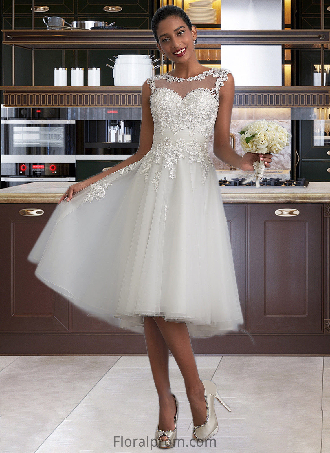 Giana A-Line Illusion Asymmetrical Tulle Wedding Dress With Ruffle HJP0013808