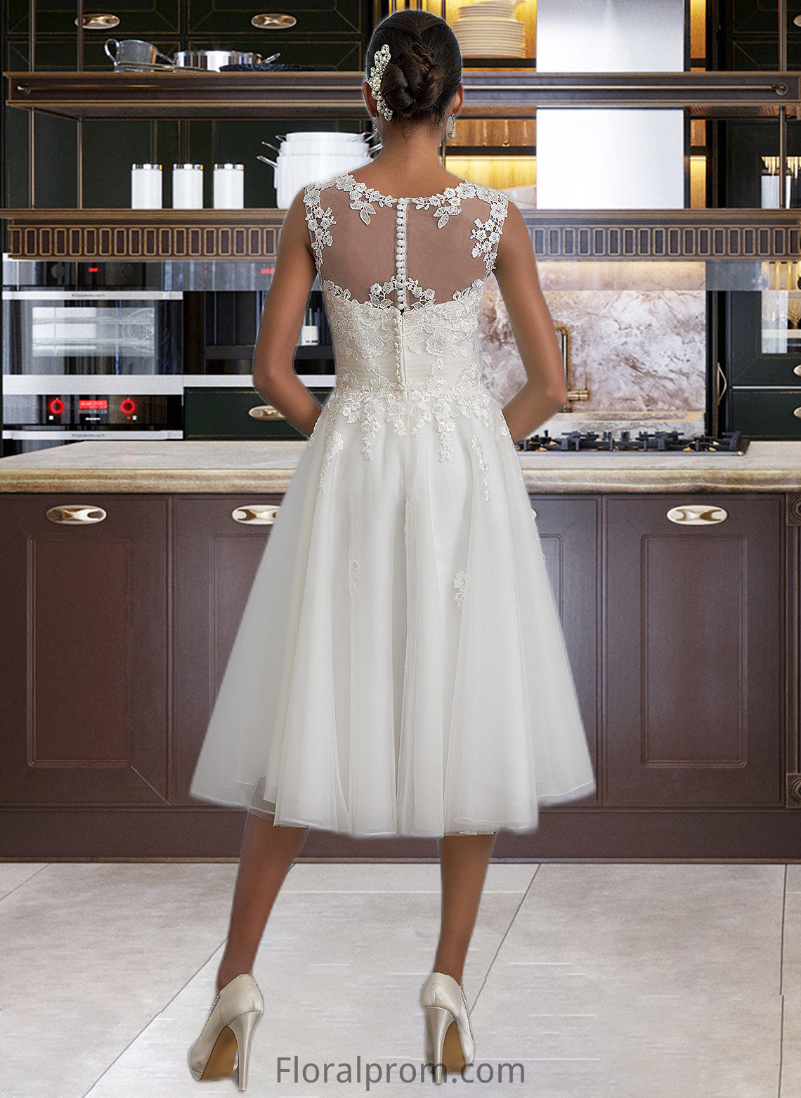 Giana A-Line Illusion Asymmetrical Tulle Wedding Dress With Ruffle HJP0013808