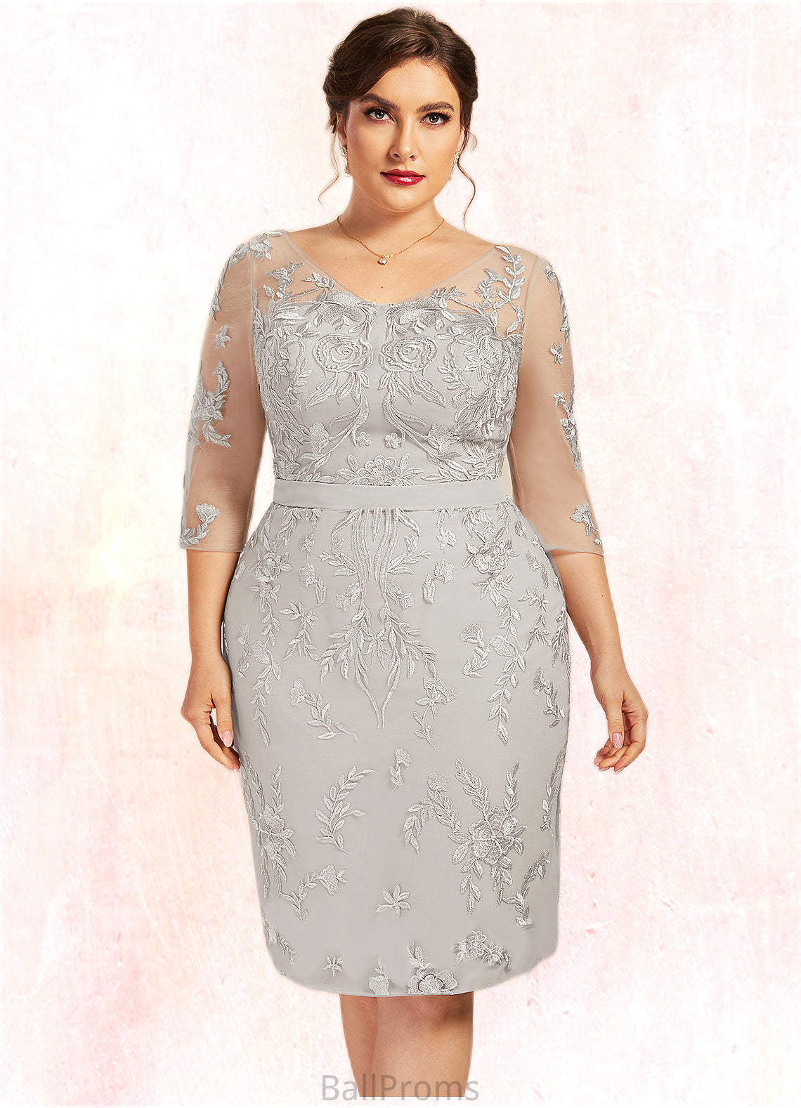 Vivian Sheath/Column V-neck Knee-Length Lace Mother of the Bride Dress HJ126P0014570