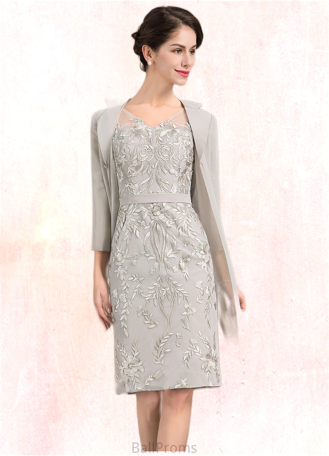 Vivian Sheath/Column V-neck Knee-Length Lace Mother of the Bride Dress HJ126P0014570