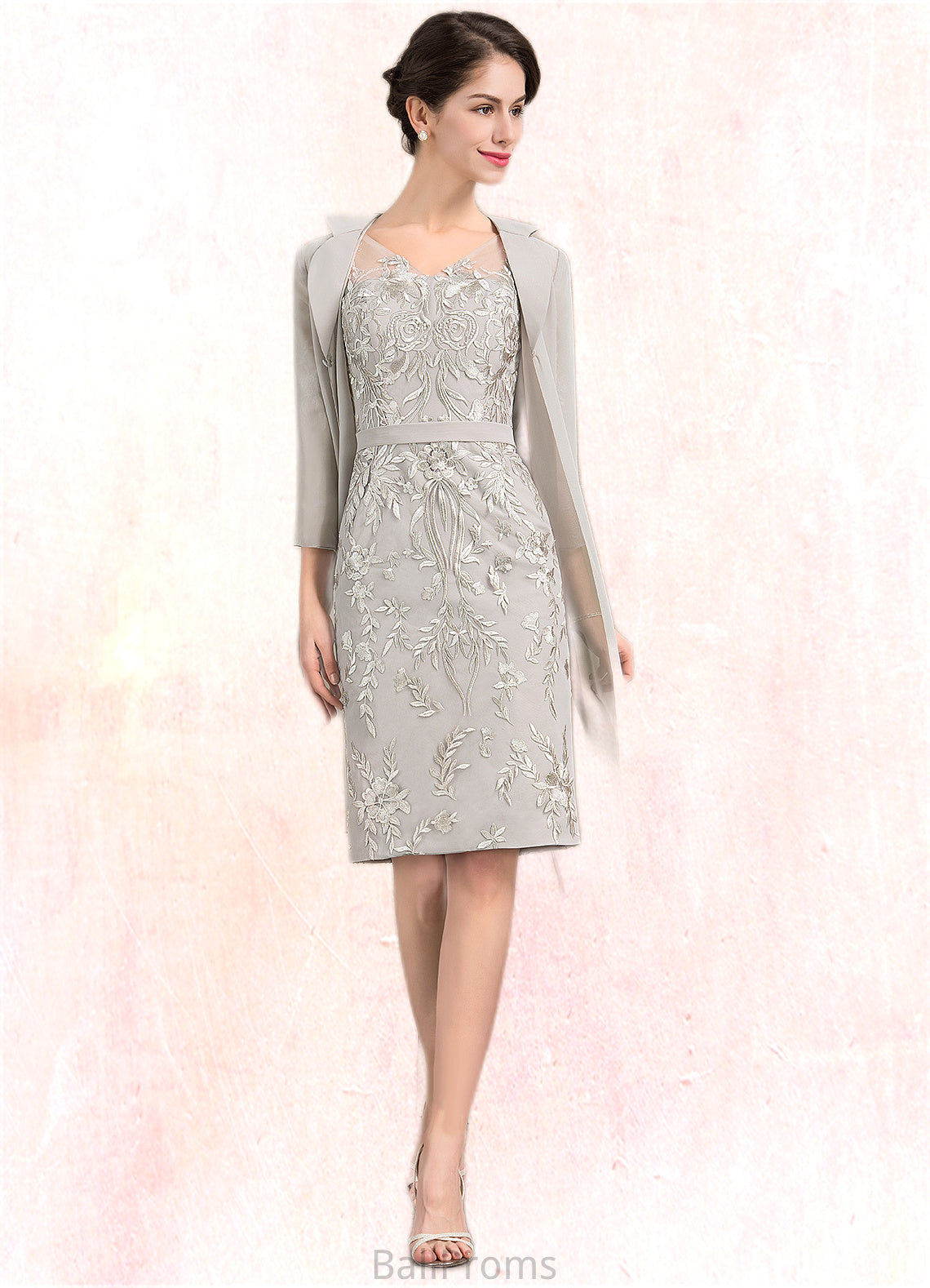 Vivian Sheath/Column V-neck Knee-Length Lace Mother of the Bride Dress HJ126P0014570