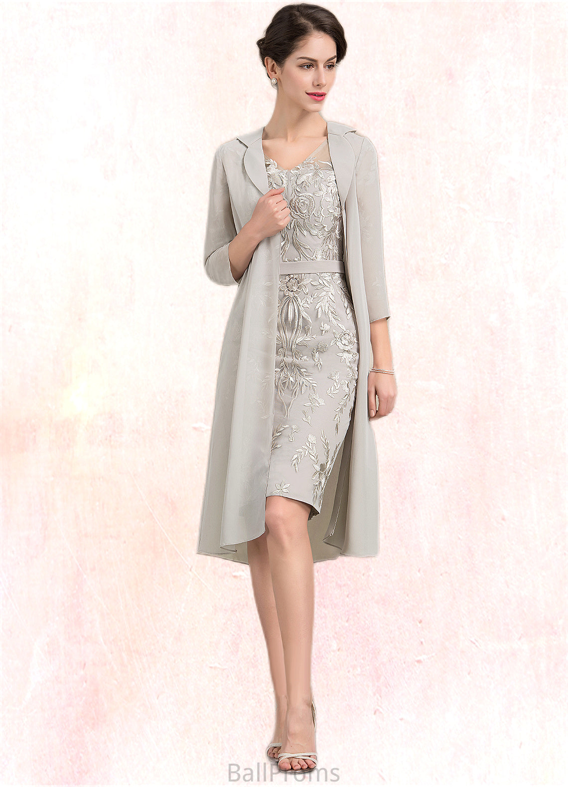 Vivian Sheath/Column V-neck Knee-Length Lace Mother of the Bride Dress HJ126P0014570