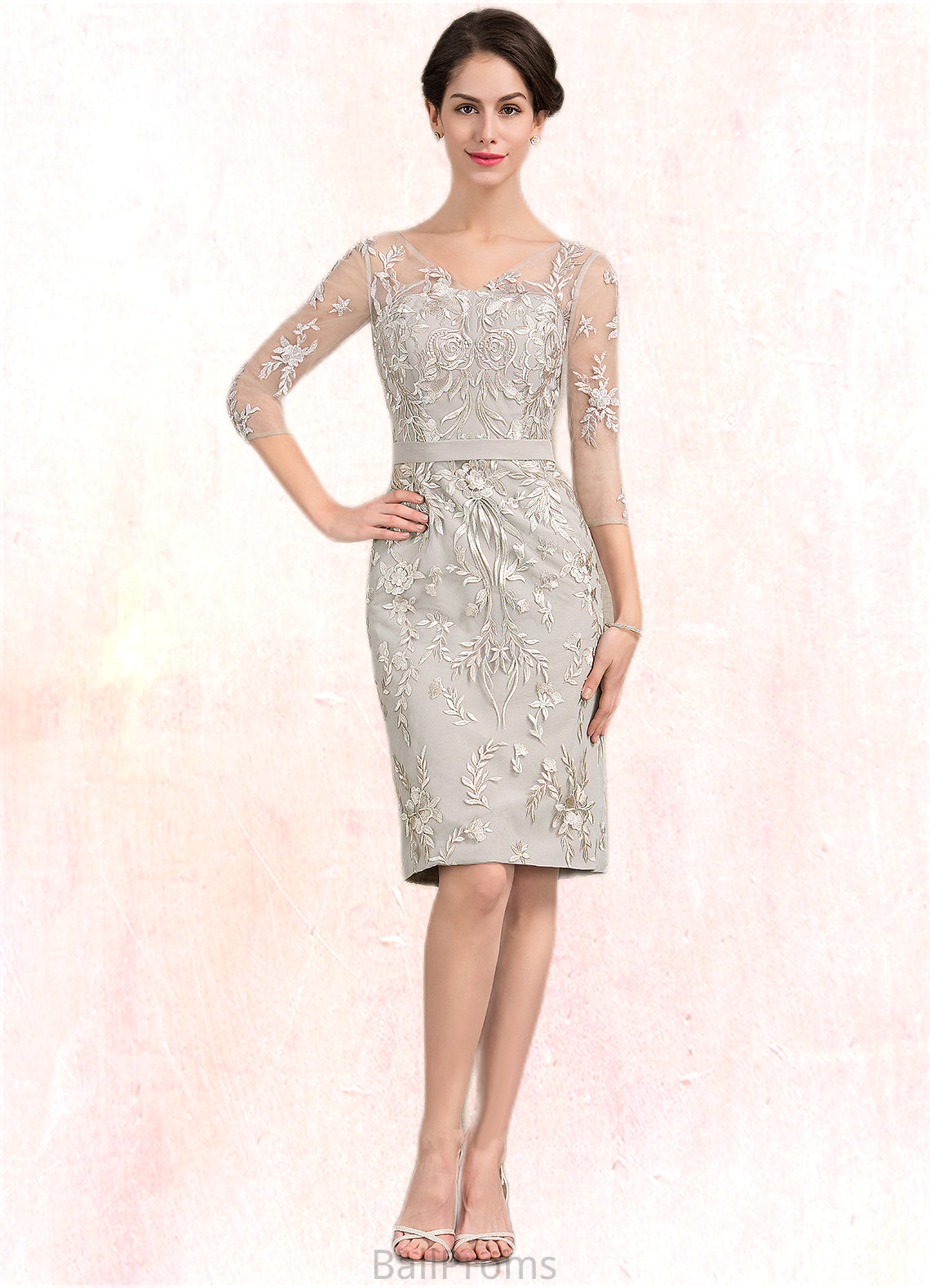 Vivian Sheath/Column V-neck Knee-Length Lace Mother of the Bride Dress HJ126P0014570