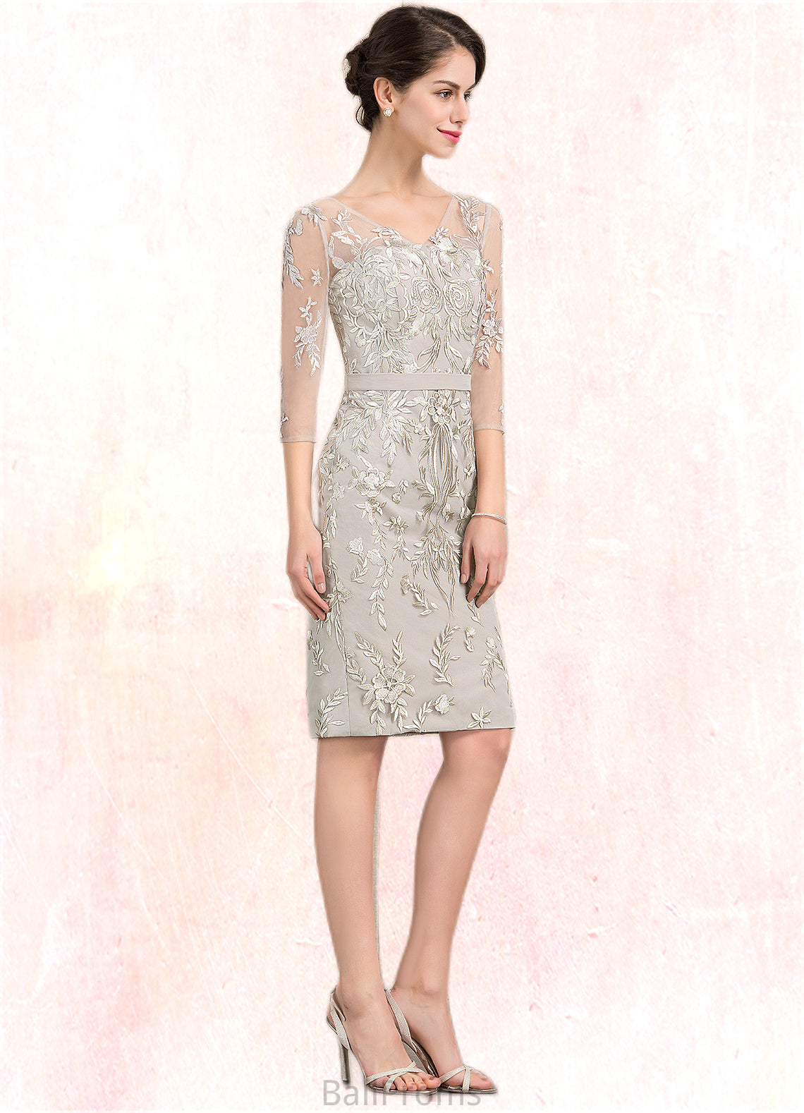 Vivian Sheath/Column V-neck Knee-Length Lace Mother of the Bride Dress HJ126P0014570