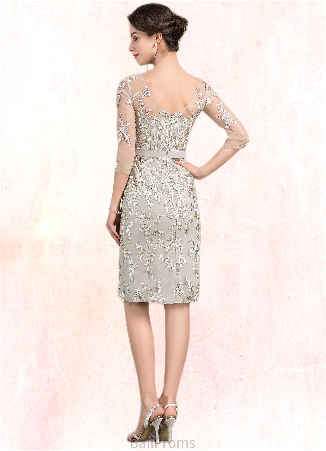 Vivian Sheath/Column V-neck Knee-Length Lace Mother of the Bride Dress HJ126P0014570