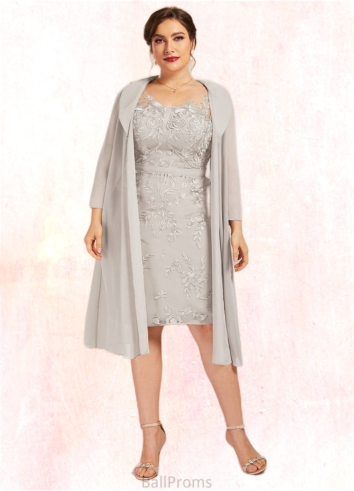 Vivian Sheath/Column V-neck Knee-Length Lace Mother of the Bride Dress HJ126P0014570