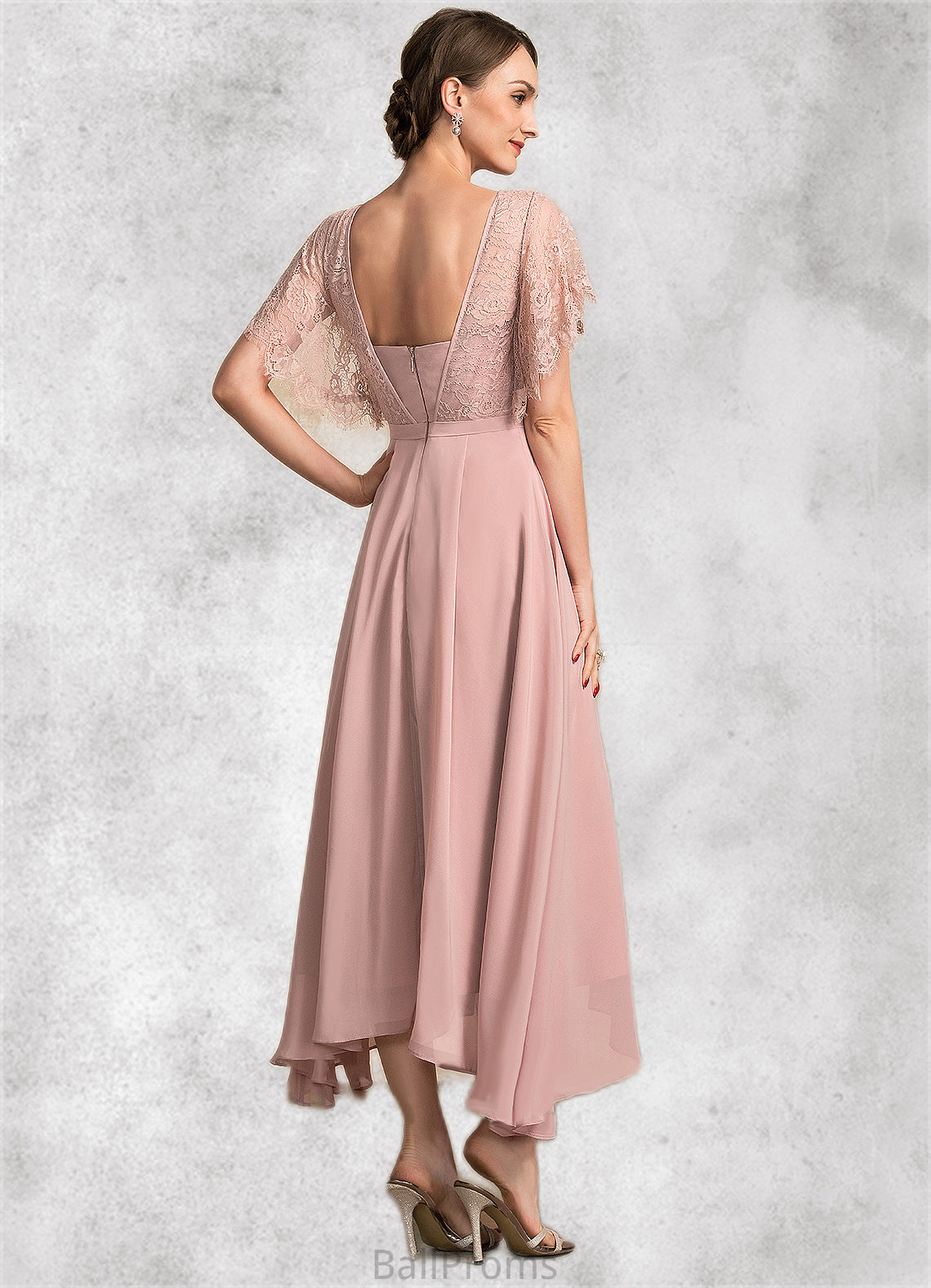 Tricia A-line V-Neck Ankle-Length Chiffon Lace Mother of the Bride Dress HJ126P0014636