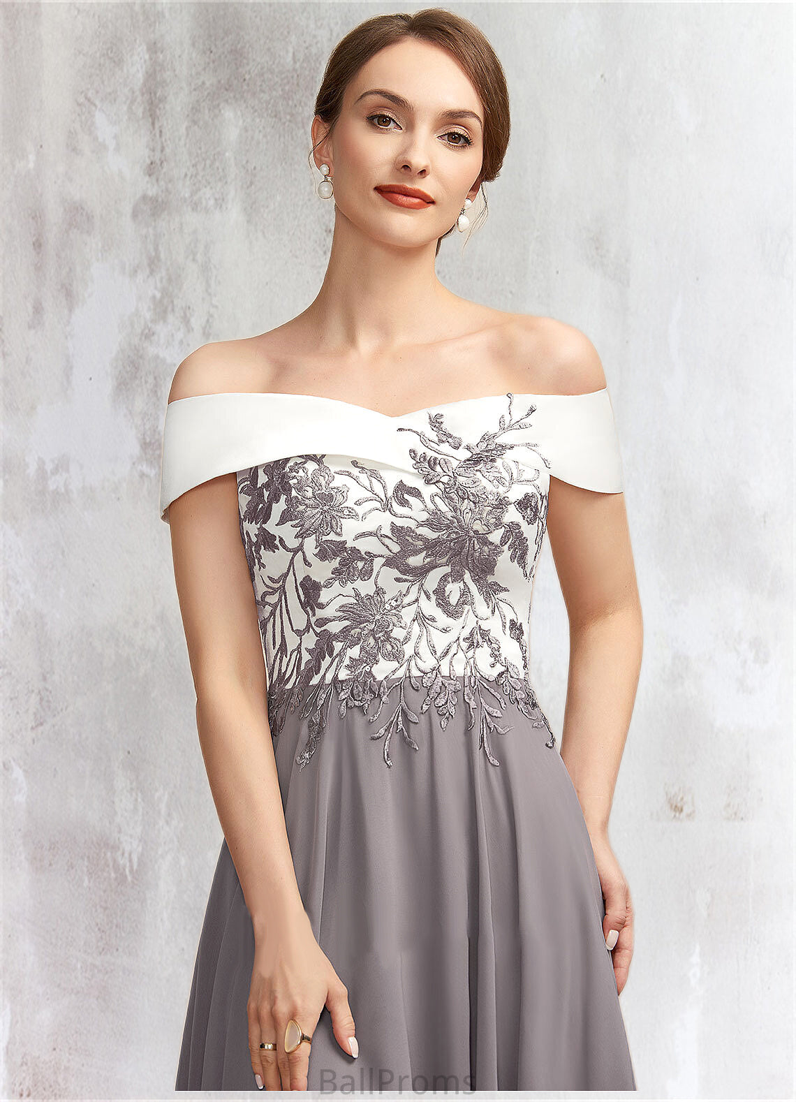 Yazmin A-Line Off-the-Shoulder Tea-Length Chiffon Lace Mother of the Bride Dress HJ126P0014680