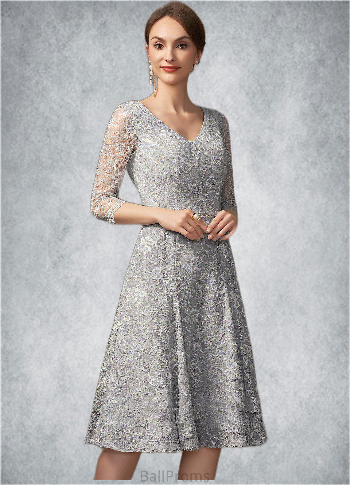 Yoselin A-Line V-neck Knee-Length Lace Mother of the Bride Dress With Beading Sequins HJ126P0014689