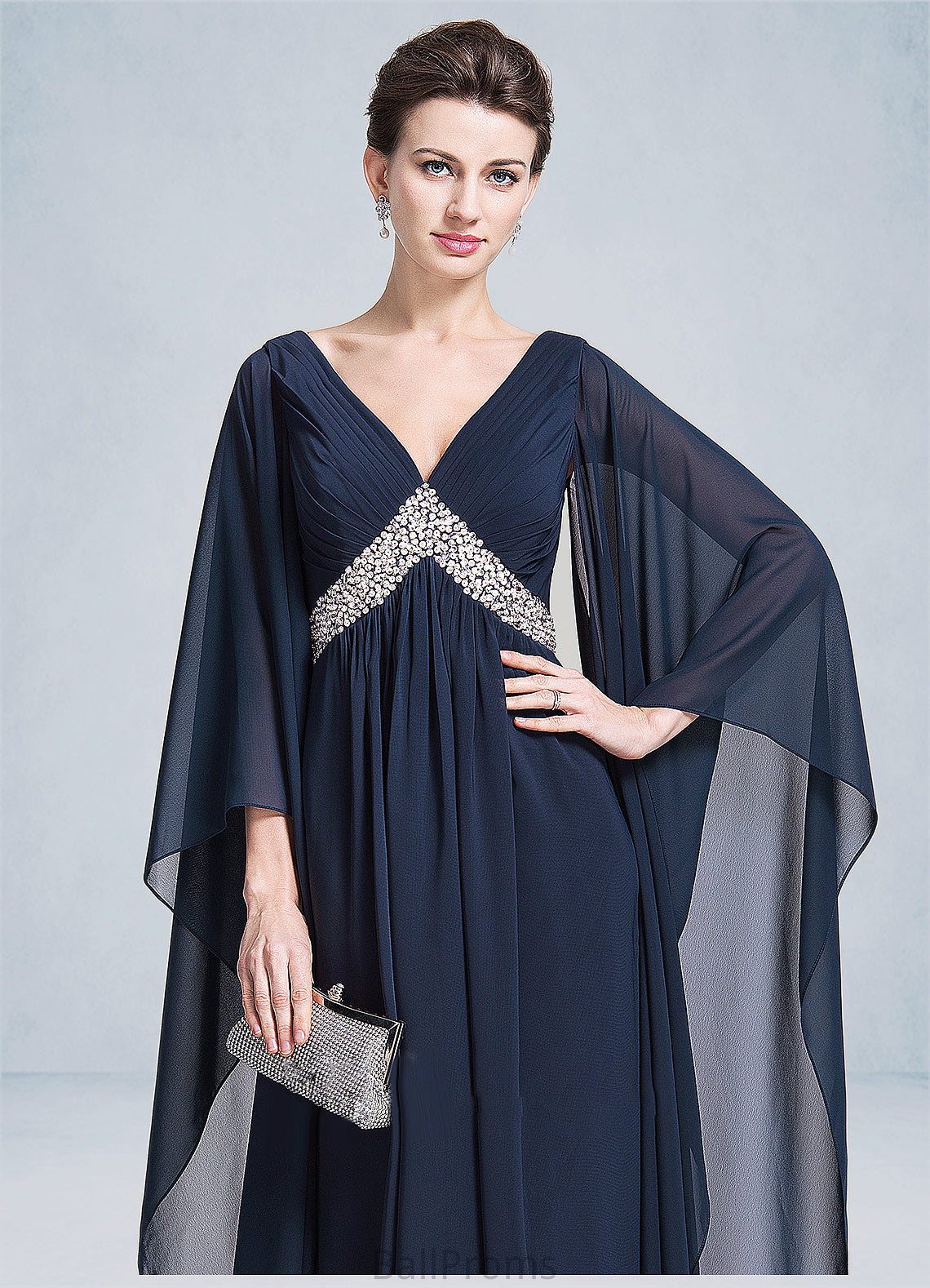 Virginia Empire V-neck Floor-Length Chiffon Mother of the Bride Dress With Ruffle Beading Sequins HJ126P0014724