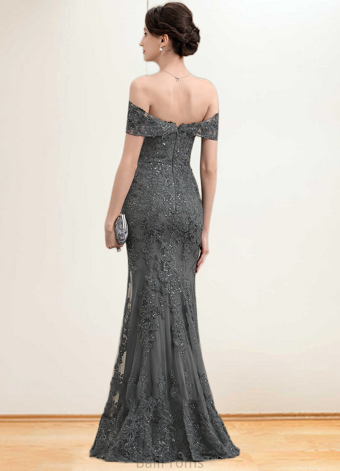 Zariah Trumpet/Mermaid Off-the-Shoulder Floor-Length Tulle Lace Mother of the Bride Dress With Sequins HJ126P0014731