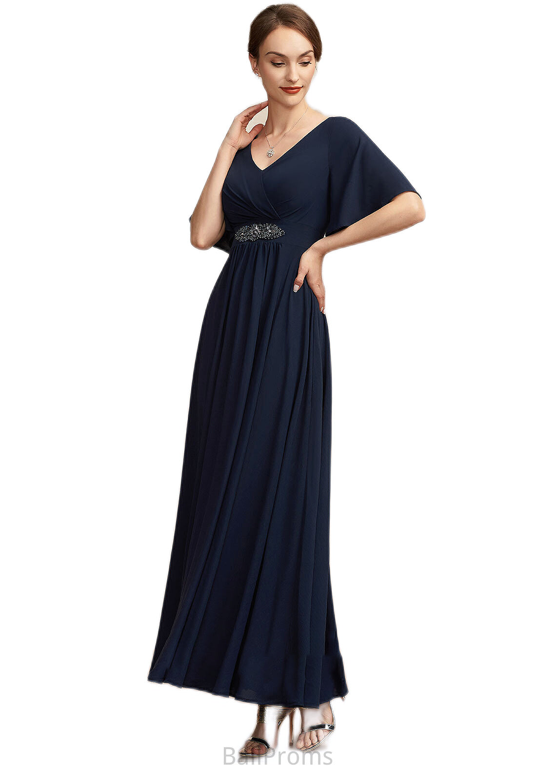 Zoe A-Line V-neck Ankle-Length Mother of the Bride Dress With Ruffle HJ126P0014742