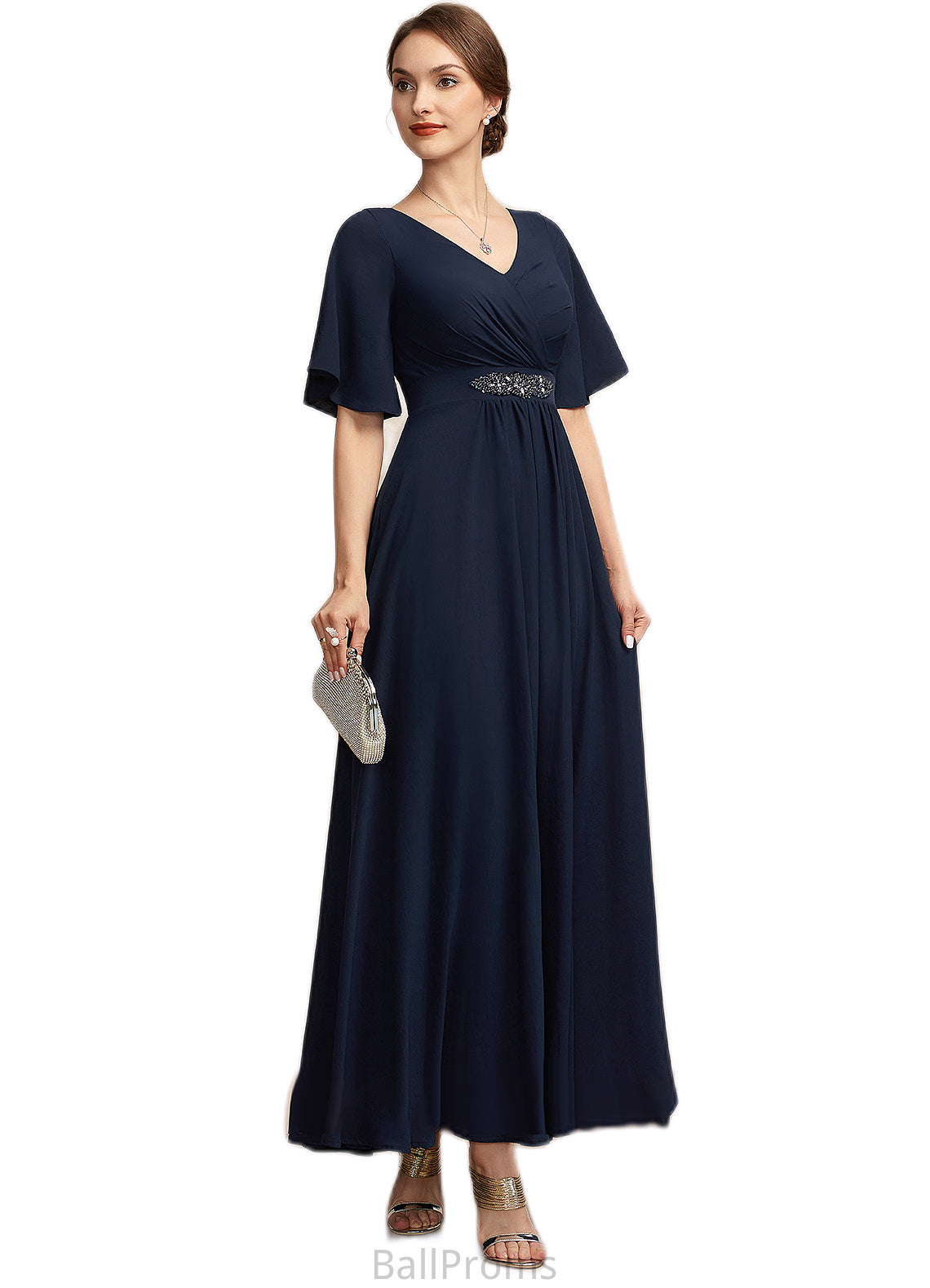 Zoe A-Line V-neck Ankle-Length Mother of the Bride Dress With Ruffle HJ126P0014742