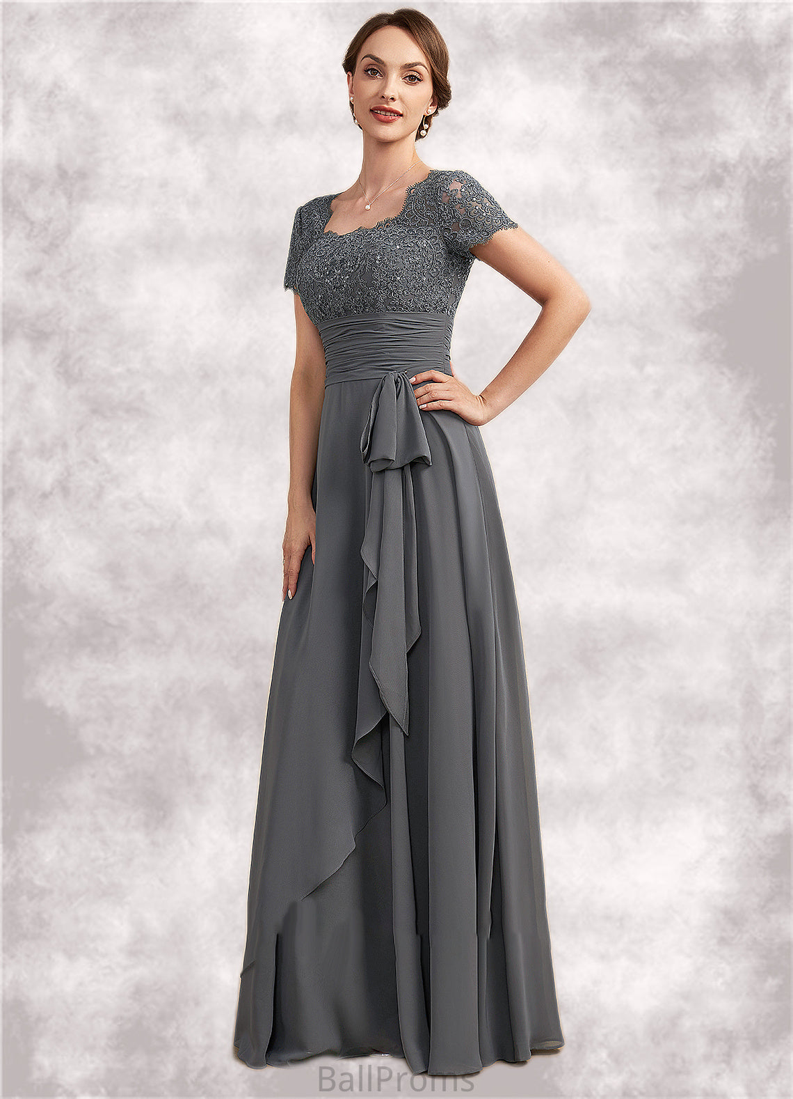 Violet A-Line Square Neckline Floor-Length Chiffon Lace Mother of the Bride Dress With Ruffle Sequins HJ126P0014770