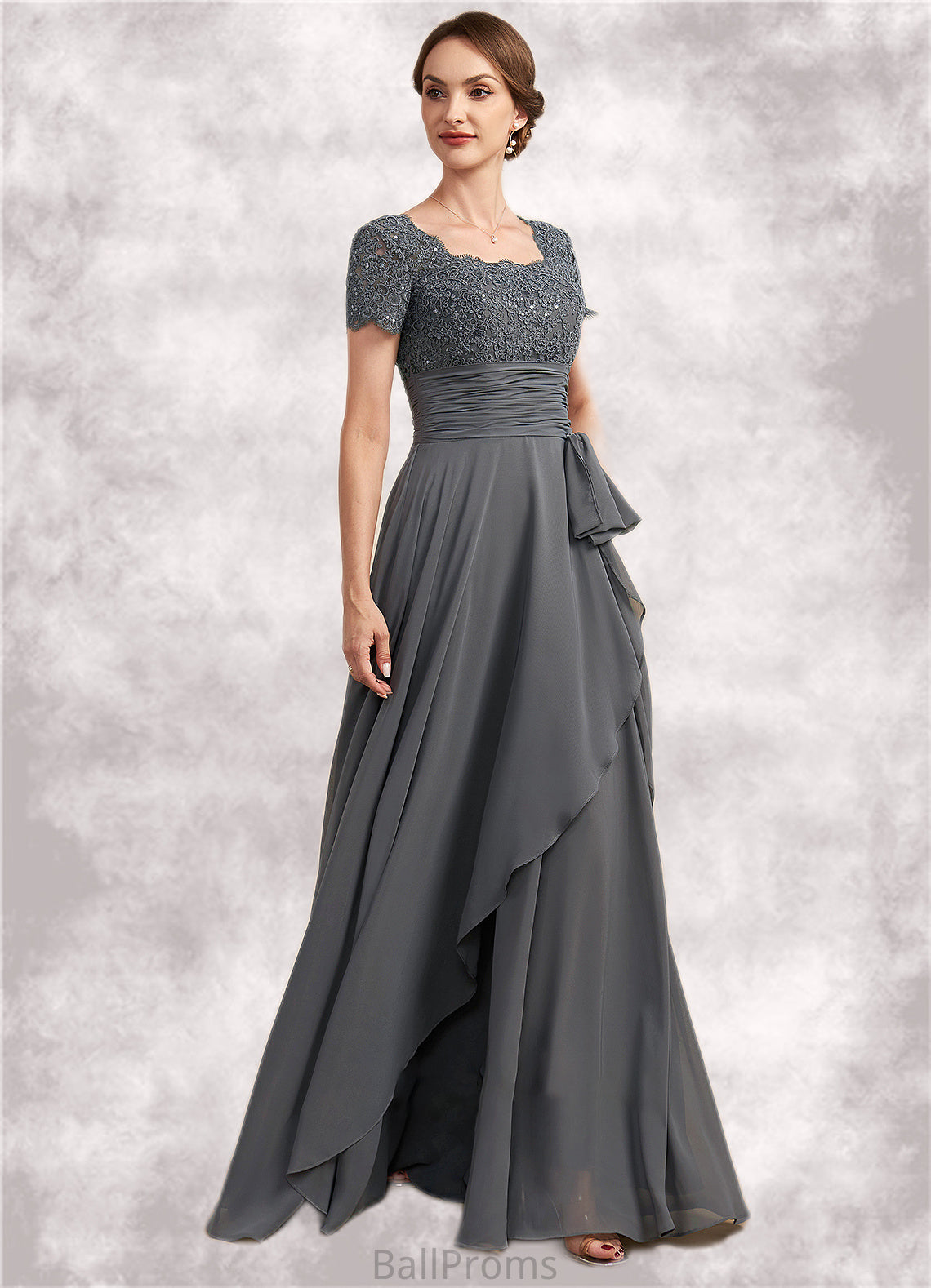 Violet A-Line Square Neckline Floor-Length Chiffon Lace Mother of the Bride Dress With Ruffle Sequins HJ126P0014770