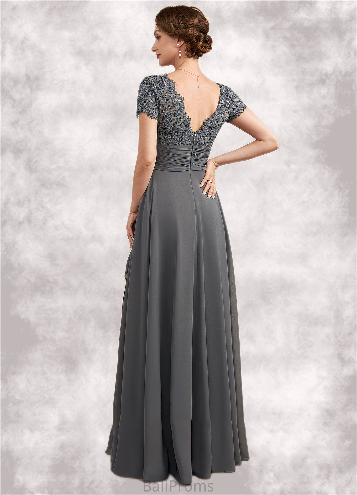 Violet A-Line Square Neckline Floor-Length Chiffon Lace Mother of the Bride Dress With Ruffle Sequins HJ126P0014770