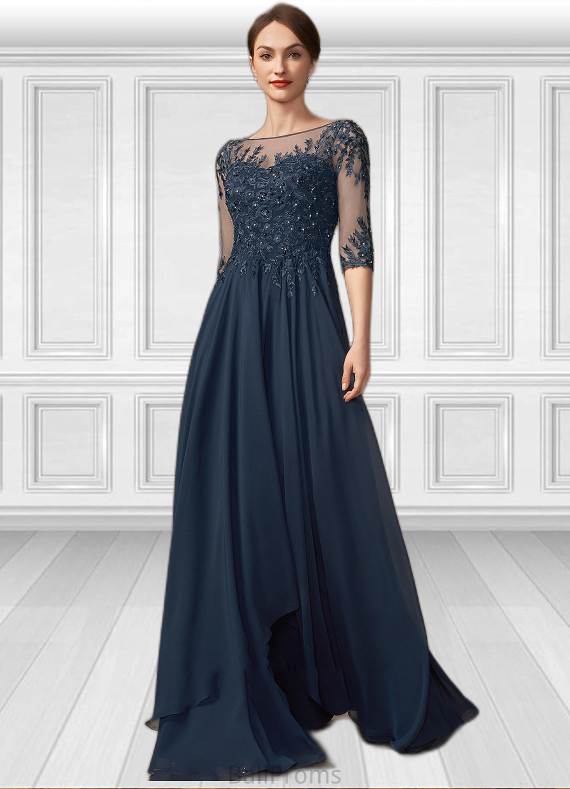 Ursula A-Line Scoop Neck Floor-Length Chiffon Lace Mother of the Bride Dress With Beading Sequins HJ126P0014795