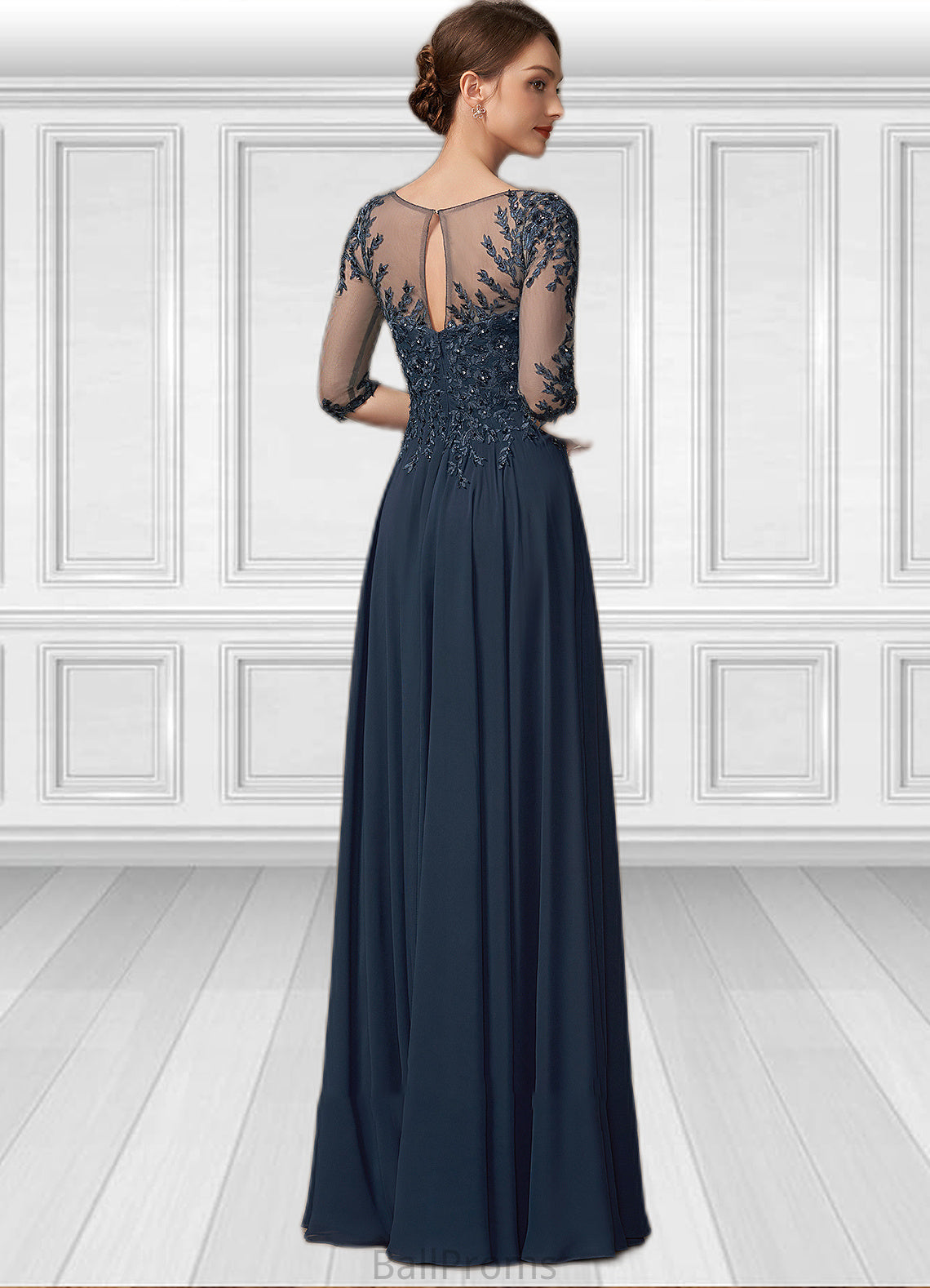 Ursula A-Line Scoop Neck Floor-Length Chiffon Lace Mother of the Bride Dress With Beading Sequins HJ126P0014795