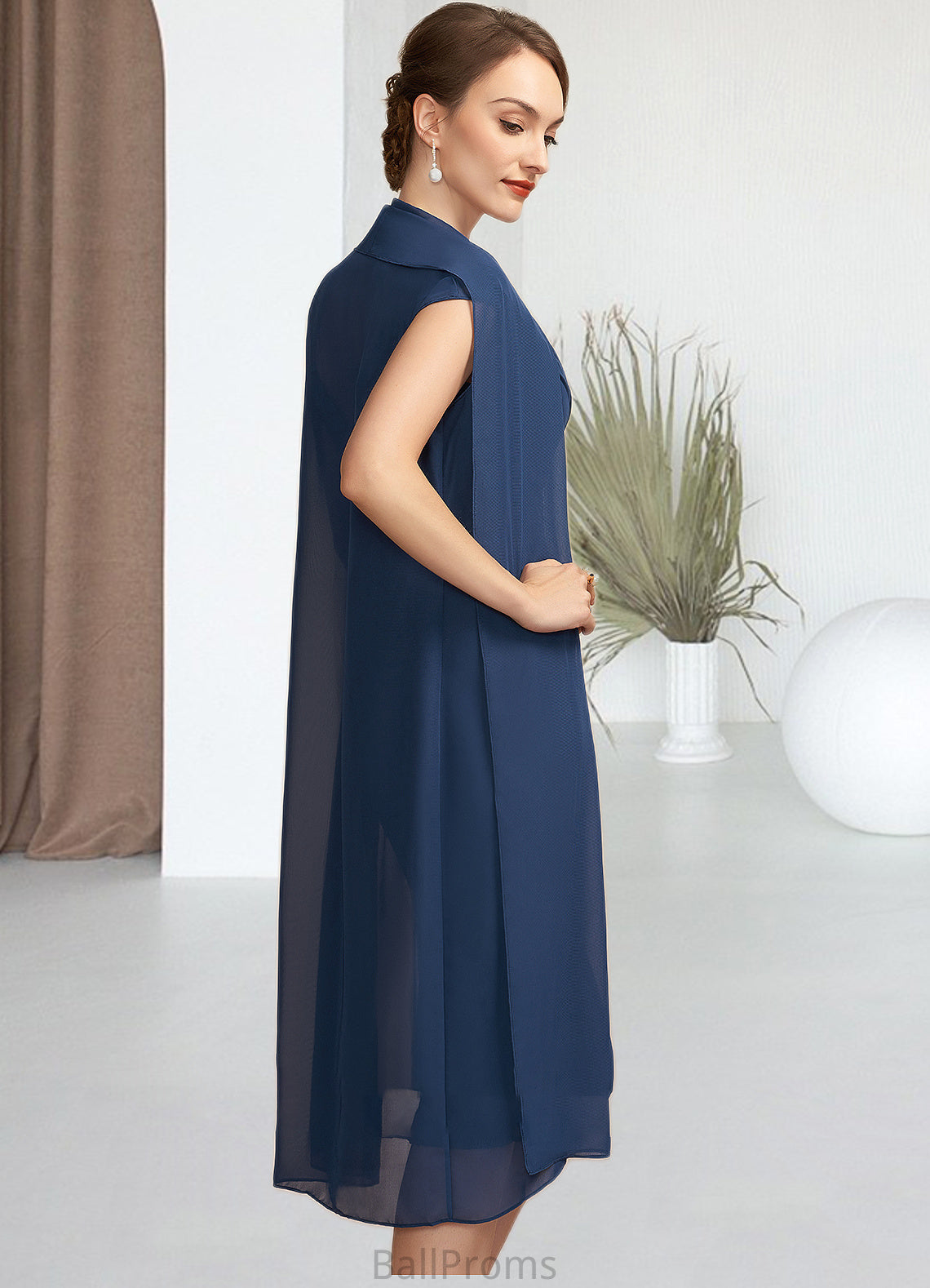 Zoe Sheath/Column V-neck Knee-Length Chiffon Mother of the Bride Dress With Ruffle Beading Sequins HJ126P0014847