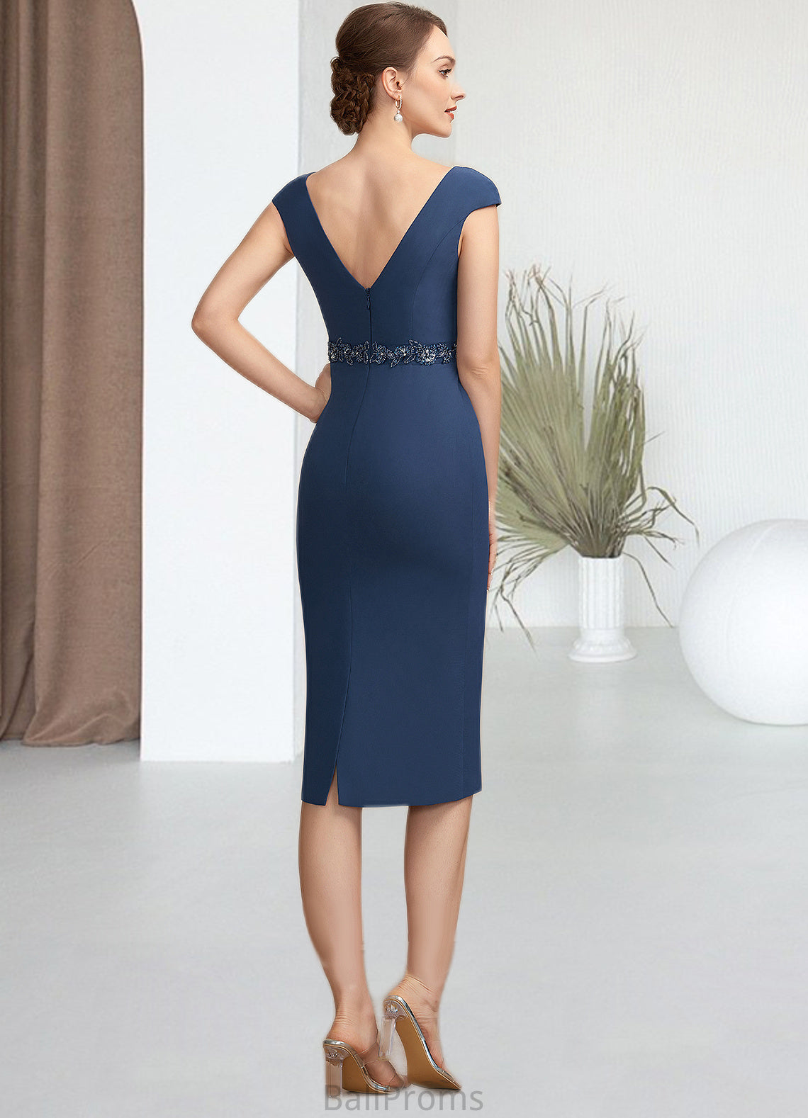 Zoe Sheath/Column V-neck Knee-Length Chiffon Mother of the Bride Dress With Ruffle Beading Sequins HJ126P0014847