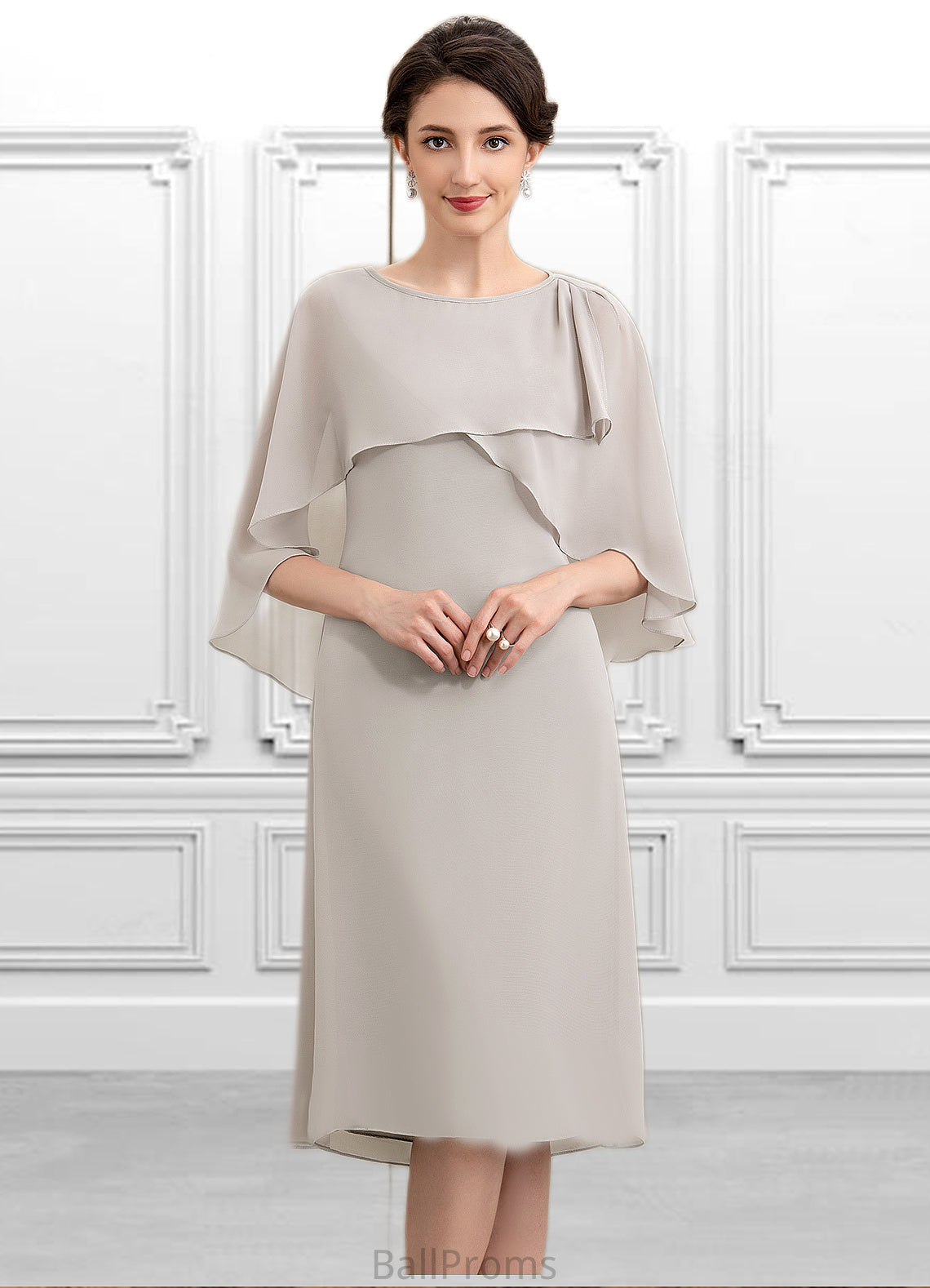 Vivian A-Line Scoop Neck Knee-Length Chiffon Mother of the Bride Dress HJ126P0014935