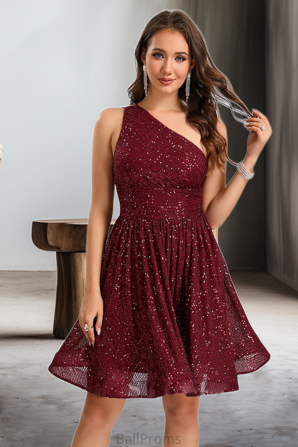 Abigayle A-line One Shoulder Short/Mini Sequin Homecoming Dress With Sequins HJP0020485