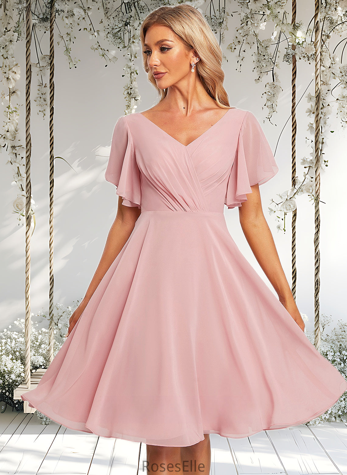 Nathaly A-line V-Neck Knee-Length Chiffon Homecoming Dress HJP0025702