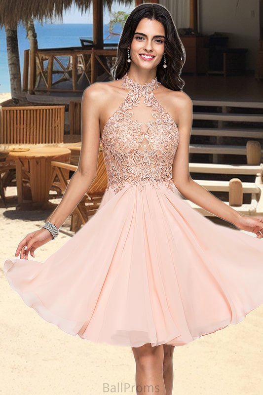 Jemima A-line Halter Knee-Length Chiffon Homecoming Dress With Beading HJP0020541