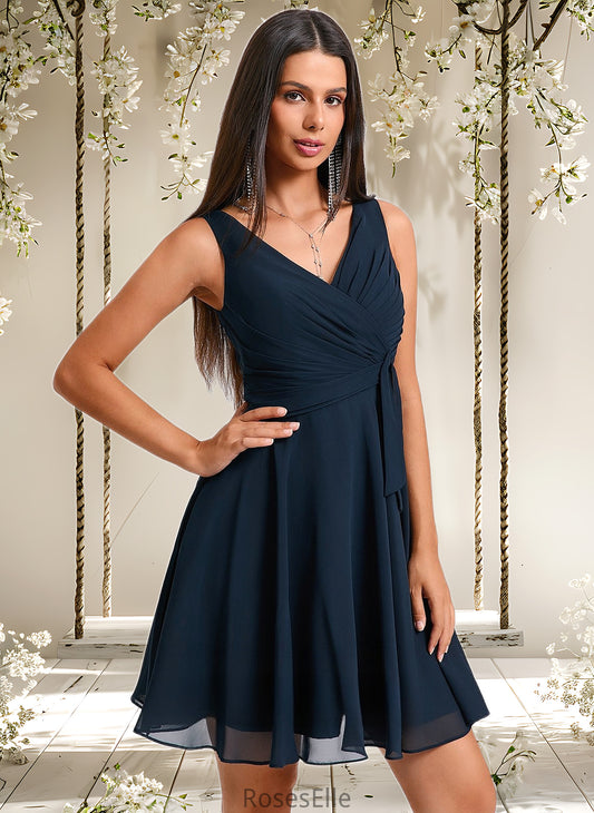 Mabel A-line V-Neck Short Chiffon Homecoming Dress With Pleated HJP0025644