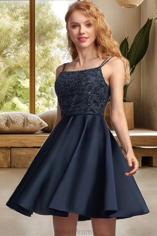 Lucy A-line Square Short/Mini Satin Homecoming Dress HJP0020553