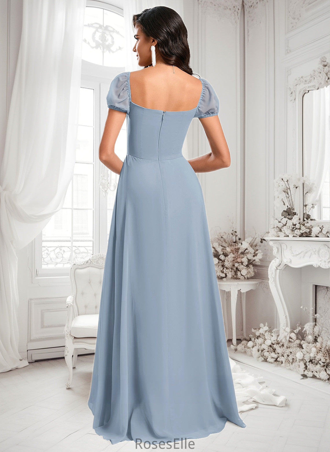 Polly A-line Square Floor-Length Chiffon Prom Dresses With Ruffle HJP0025872