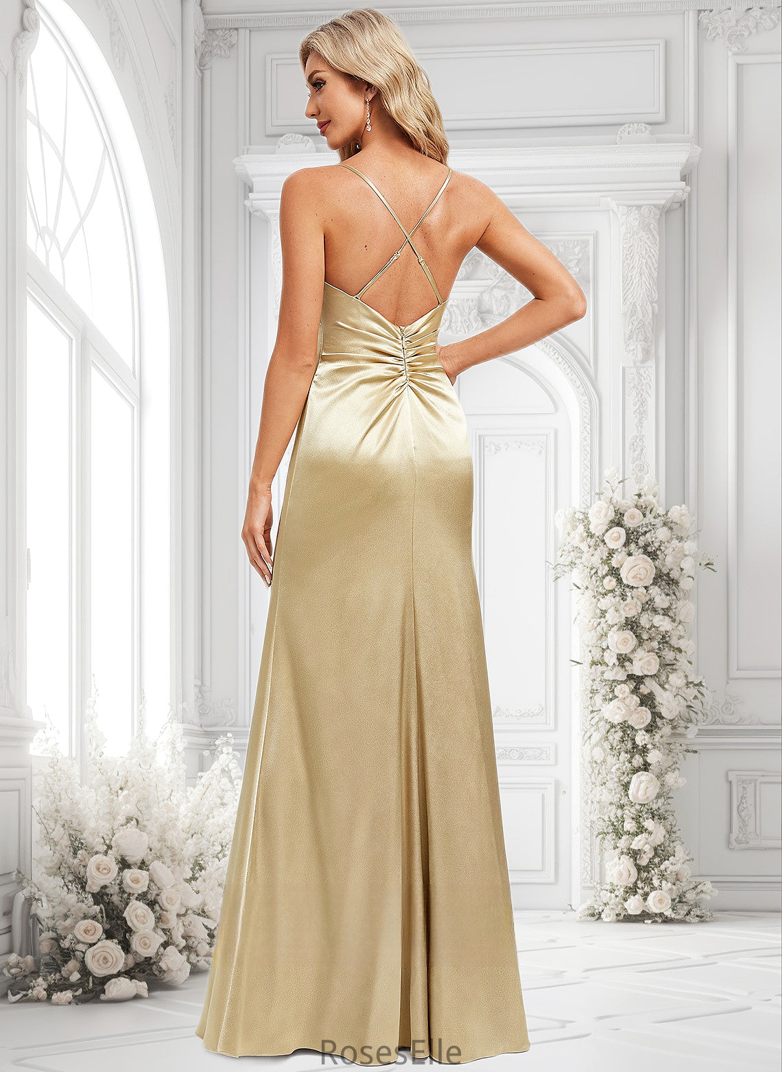 Mckenna Trumpet/Mermaid Cowl Floor-Length Stretch Satin Bridesmaid Dress HJP0025792