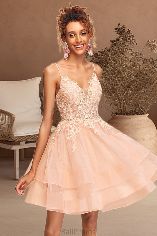 Janiya A-line V-Neck Short/Mini Lace Tulle Homecoming Dress HJP0020524