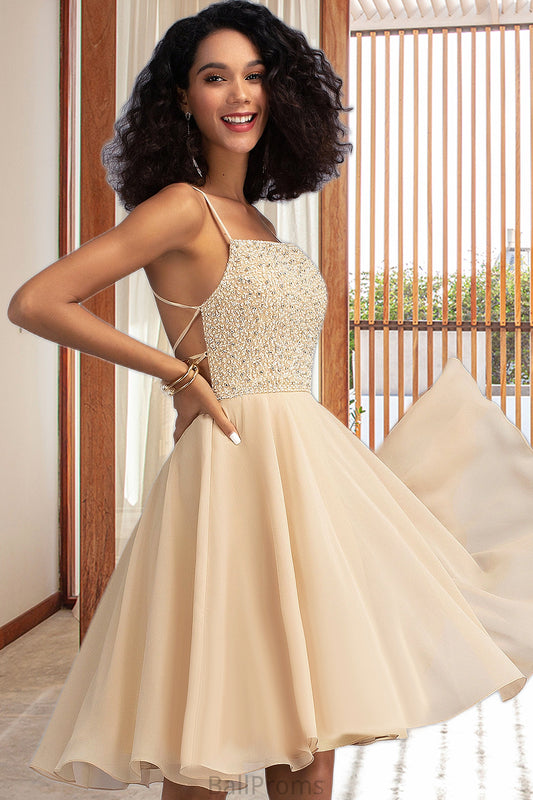 Kiana A-line Square Knee-Length Chiffon Homecoming Dress With Beading Sequins HJP0020575