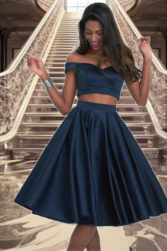 Amirah A-line Off the Shoulder Sweetheart Knee-Length Satin Homecoming Dress HJP0020593