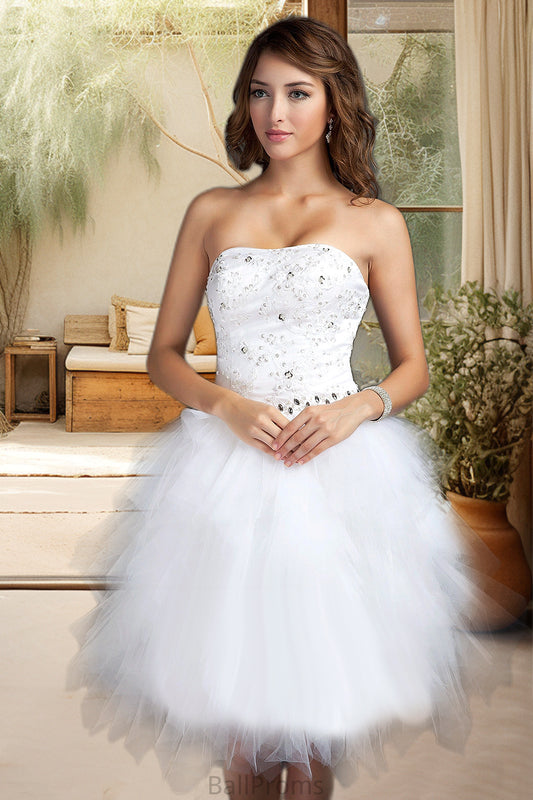 Norah A-line Sweetheart Knee-Length Satin Tulle Homecoming Dress With Beading Cascading Ruffles Appliques Lace Sequins HJP0020598