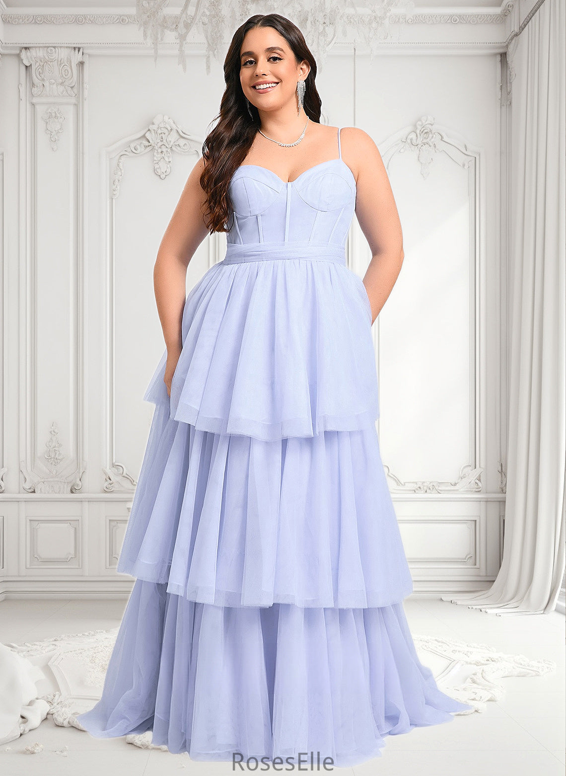 Marisol Ball-Gown/Princess Sweetheart Sweep Train Tulle Prom Dresses With Bow HJP0025843