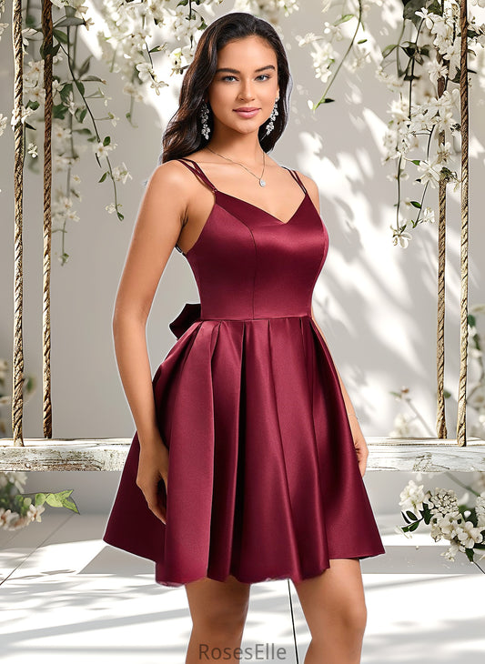 Katrina Ball-Gown/Princess V-Neck Short Satin Homecoming Dress With Bow HJP0025662