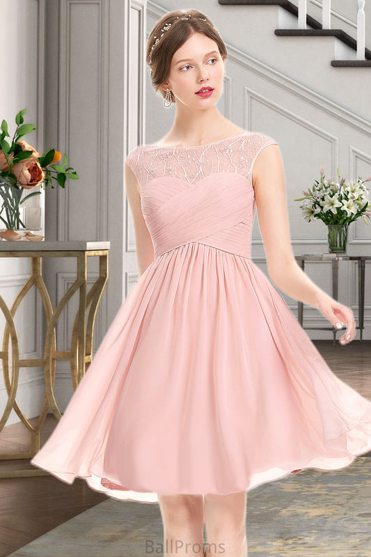 Stella A-line Scoop Knee-Length Chiffon Tulle Homecoming Dress With Beading Ruffle HJP0020594