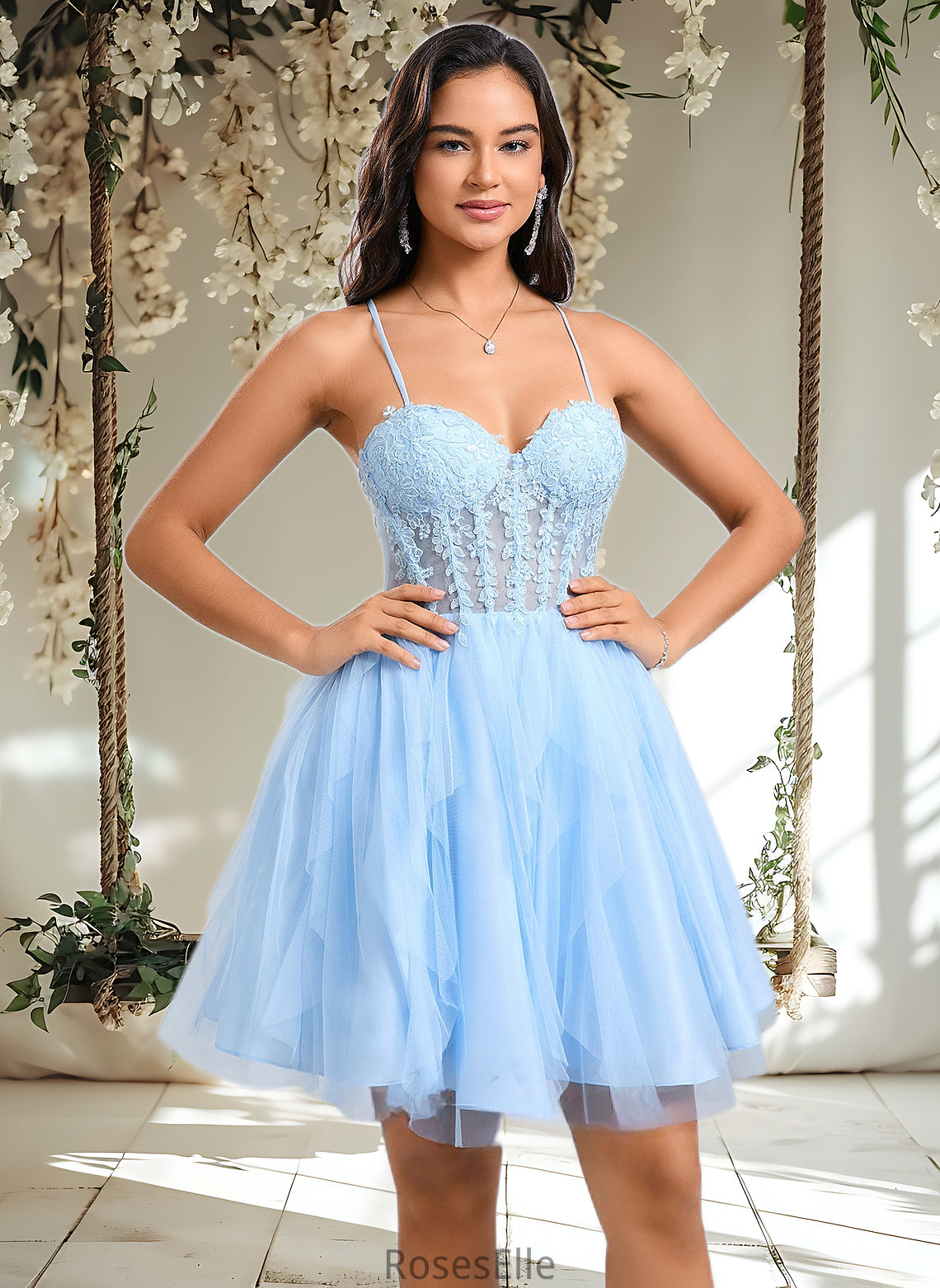 Dana Ball-Gown/Princess Sweetheart Short Lace Tulle Homecoming Dress With Ruffle HJP0025707