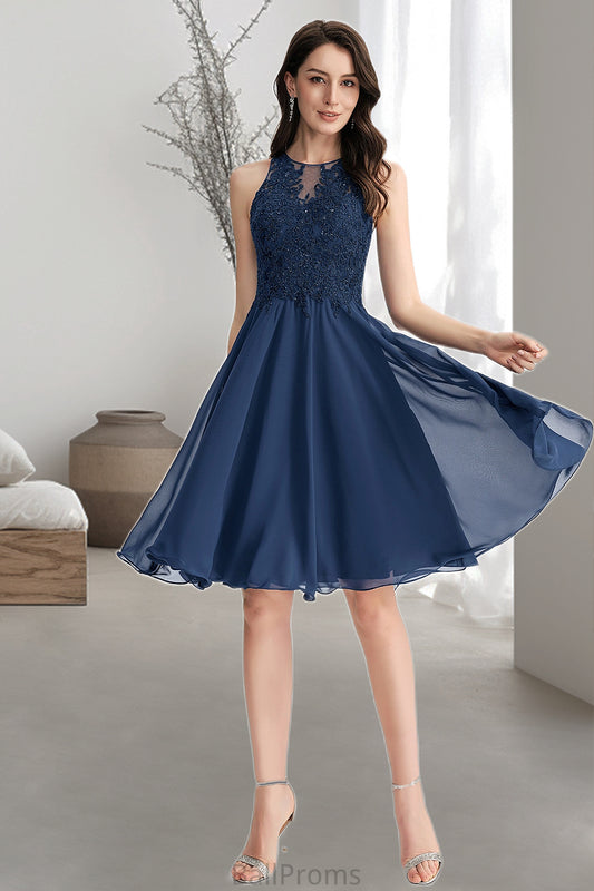 Cadence A-line Scoop Knee-Length Chiffon Lace Homecoming Dress With Beading HJP0020515